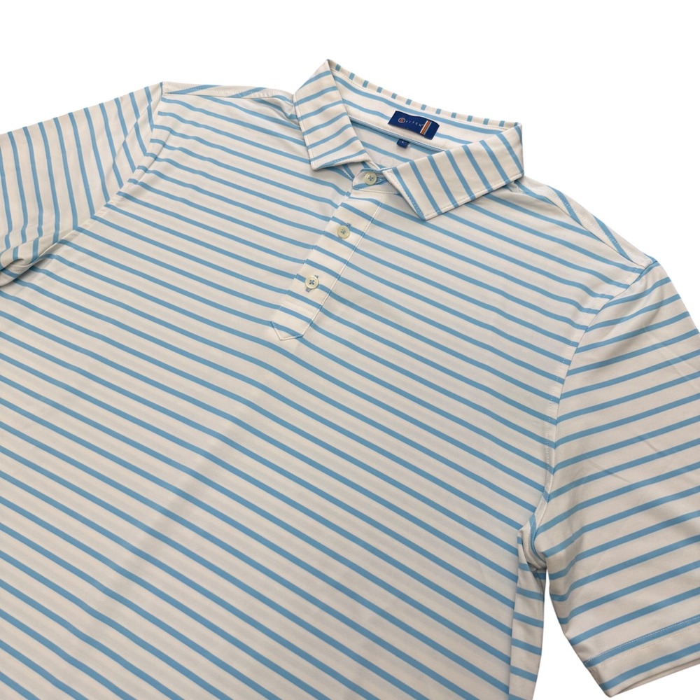 Stitch Golf Polo Shirt Mens Large Blue White Striped Performance Stretch